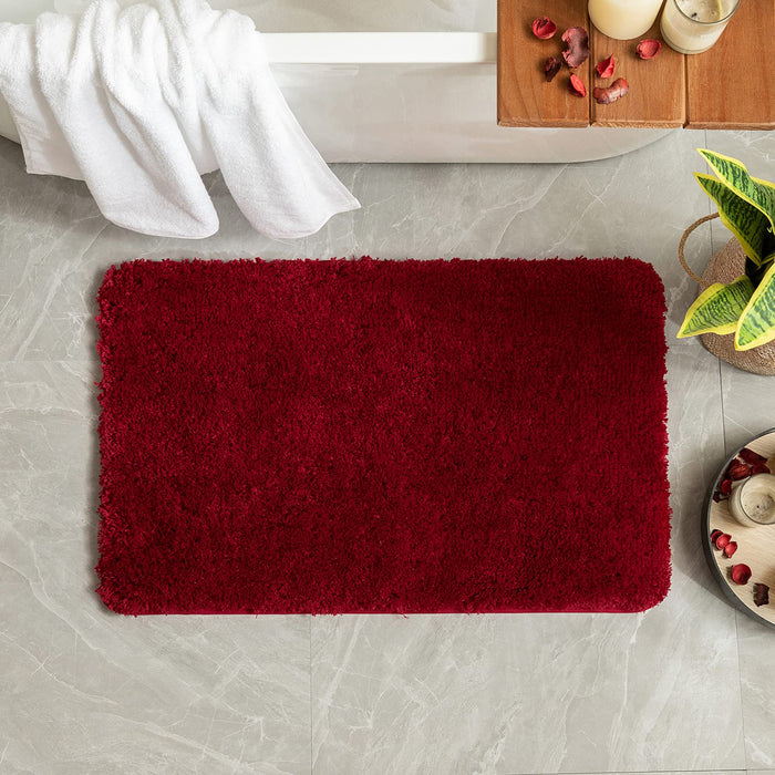 MIULEE Christmas Set of 2 Non Slip Shaggy Bathroom Rugs Extra Thick Soft Bath Mats Plush Microfiber Absorbent Water for Tub Shower Machine Washable (Red, 16x24 inches)