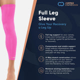 Copper Compression Leg Compression Sleeve - Copper Infused Knee Stabilizer Brace for Running, Meniscus Tear, ACL, MCL, Arthritis, Joint Pain Relief - Thigh & Calf Support for Men & Women - Pink - S