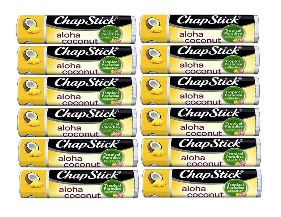 Chapstick Limited Edition Tropical Paradise Collection Aloha Coconut Flavored Skin Protectant Lip Balm Tube - Great for Moisturizing & Hydrating Chapped, Cracked, Dry Lips â€“ 0.15oz Each, 12 Sticks