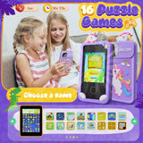 Kids Smart Phone Toys for Girls,Unicorn Gift Toys for Girls Ages 3-9 Christmas Birthday Gifts Mini Smart Phone Toys with 2.8" Touchscreen 16 Learning Games Dual Camera Music Player, 8G SD Card Purple