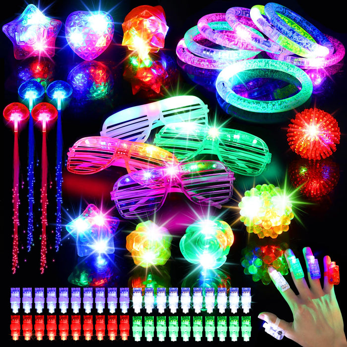 Mikulala 64 Pack Glow In The Dark Party Supplies LED Light Up Toys Party Favors Bulk for Kids Adult Birthday Halloween Party Favors Goodie Bag Suffers