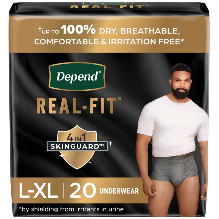 Depend Real Fit Incontinence Underwear for Men, Disposable, Maximum Absorbency, Small/Medium, Grey, 20 Count, Packaging May Vary