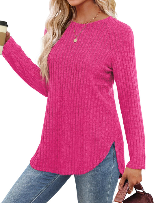 Saloogoe Long Sleeve Shirts for Women Cute Tops Ugly Christmas Sweaters 2024 Pink M