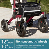 ELENKER All-Terrain Upright Rollator Walker, Stand up Rolling Walker with Seat, 12” Non-Pneumatic Tire Wheels, Compact Folding Design for Seniors, Red