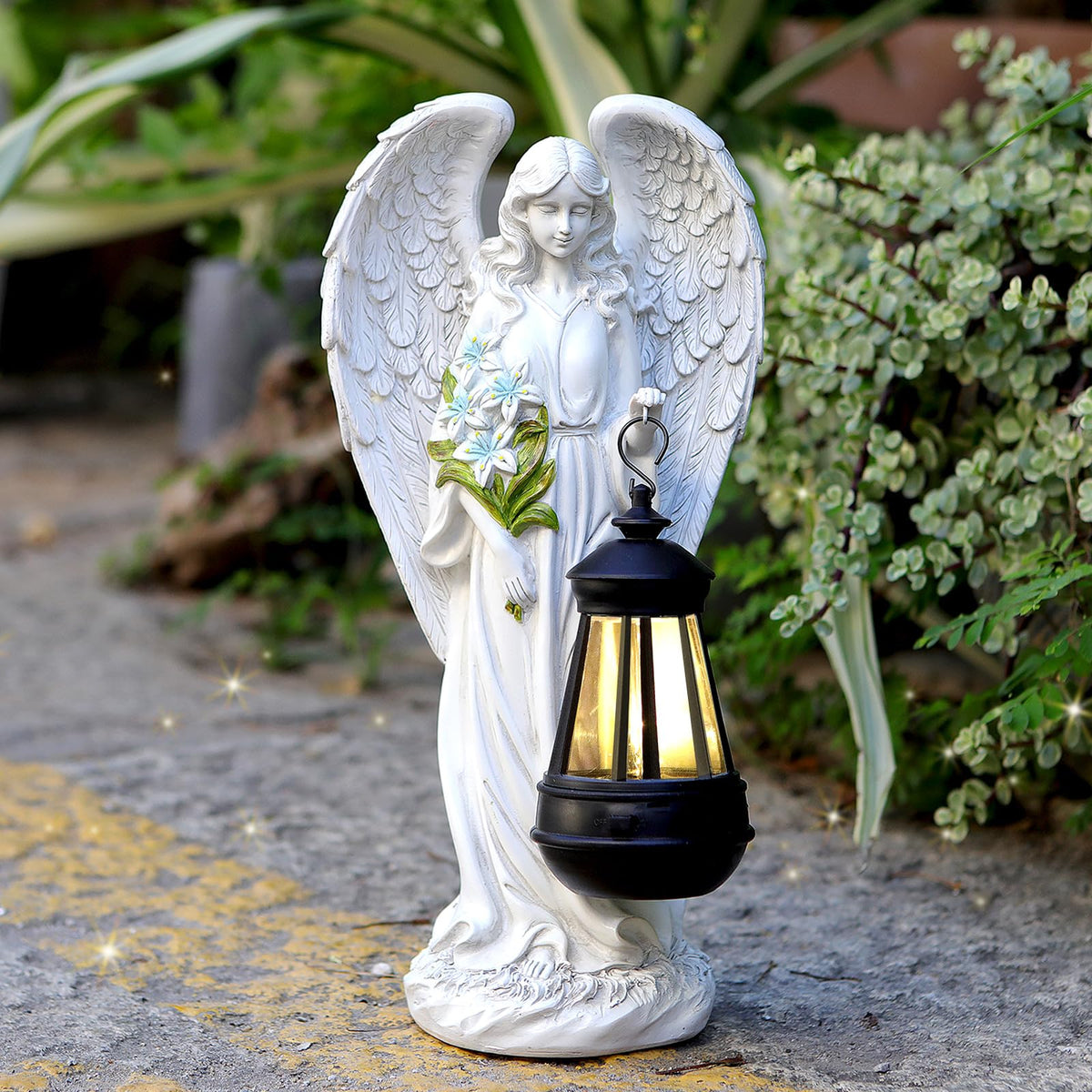 VChymm Solar Angel Outdoor Garden Decor Statues – 13.2 inches Solar Ou