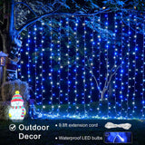 JMEXSUSS 300LED Curtain Lights Plug in with Remote, 9.8x9.8ft Blue and White Christmas Lights Outdoor, 8 Modes Hanging Fairy String Lights for Bedroom Party Window Wall Yard Patio Porch Indoor Decor