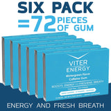 Viter Energy Caffeinated Gum 60mg Caffeine, B Vitamins, Guarana, Sugar Free. (Wintergreen, 12pcs, 6 Pack)