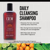 American Crew Shampoo for Men, Daily Cleanser, Naturally Derived, Vegan Formula, Citrus Mint Fragrance, 33.8 Fl Oz