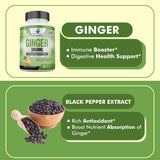 Organic Ginger Supplement with Black Pepper Extract - 3850mg per Serving - 90 Capsules