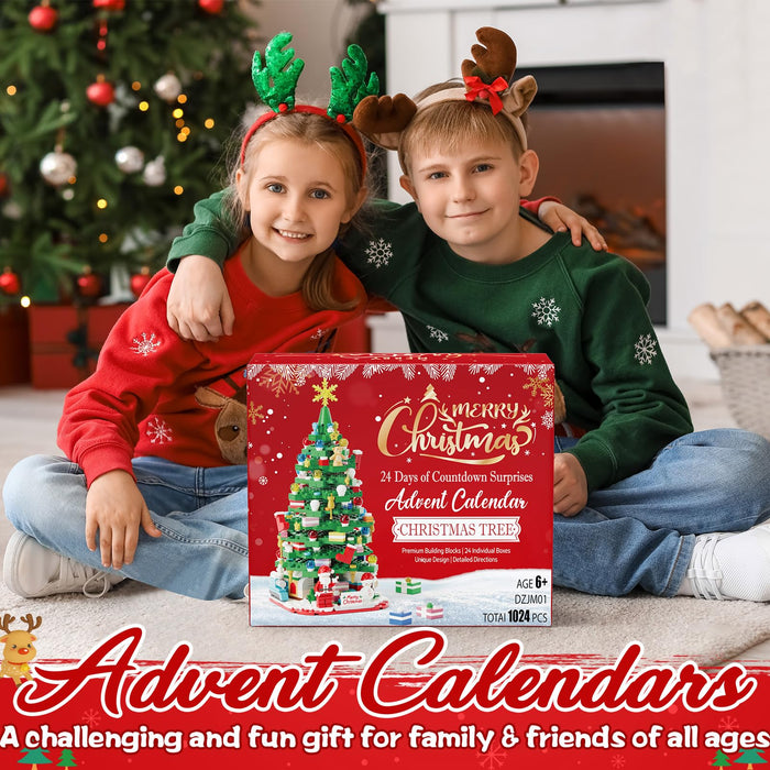 Advent Calendar 2024 for Kids Adults Teens, 24 Days STEM Christmas Tree Building Blocks Christmas Countdown Calendar Gift Box with Christmas Tree Santa Bricks Toys Set for Boys Girls Women Men Age 6+