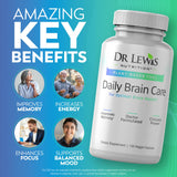 Dr Lewis Nutrition Brain Supplements for Memory and Focus with BiAloe - Plant-Based Daily Brain Care Cognitive Supplement and Nootropic Brain Support Supplement - Immunity and Energy - 120 Capsules