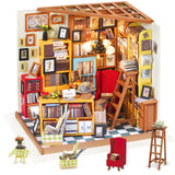 Rolife DIY Miniature Dollhouse Kit Bookstore Room Making Kit Mini Library Diorama Kit Wooden Model Building Set Hobby Christmas Birthday Gifts for Boys Girls Women (Sam's Study)