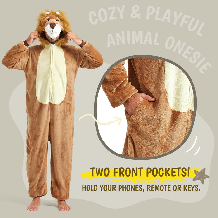 SISKIN Animal Onesie Adult - Lion Halloween Costumes for Women Men Couples Halloween Pajamas Cosplay Animal Onesies M