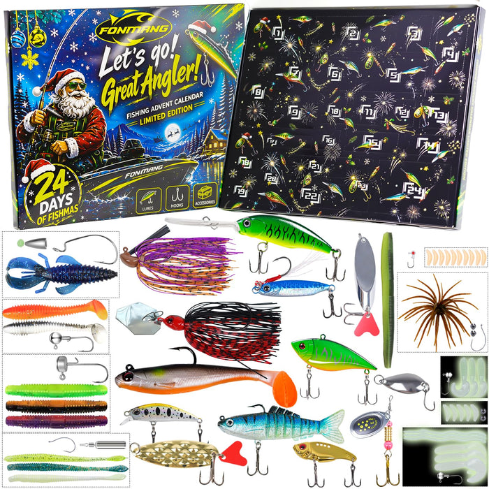 FONMANG Fishing Advent Calendar 2026, 24-Day Fishing Lures & Tackle Gift Box for Men, Teens, Boys and Anglers, Christmas Fishing Gift
