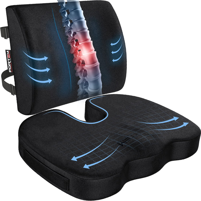 FORTEM Office Chair Cushion and Back Support for Office Chair, Lumbar Support Pillow, Memory Foam, Non Slip Sitting and Back Rest for Gaming, Car Seat Cushion, Chair Pad