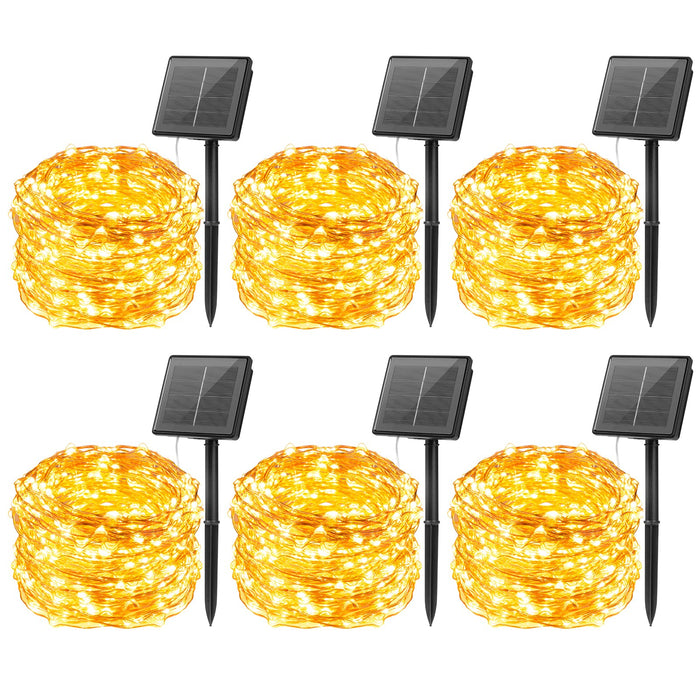 Brightown Outdoor Solar String Lights, 6 Pack 33Feet 100 Led Solar Powered Fairy Lights with 8 Modes Waterproof Decoration Copper Wire Lights for Patio Yard Trees Christmas Wedding Party (Warm White)