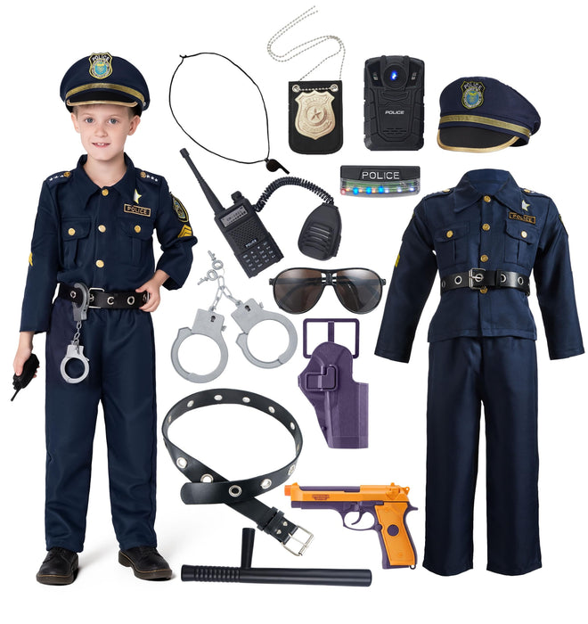 JOYIN Toy Halloween Toddler Police Costume, Police Officer Costume for Boys, Kids Cop Outfit with Toy Accessories for Unisex Halloween Pretend Roleplay, Themed Party (Small, 5-7 yrs)