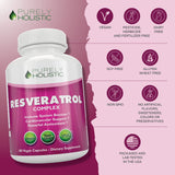 Purely Holistic Resveratrol 1450mg, 90 Servings, Trans-Resveratrol Antioxidant Supplement with Vitamin C and Polyphenol Complex, 180 Vegan Capsules, Promotes Anti Aging & Cardiovascular Health