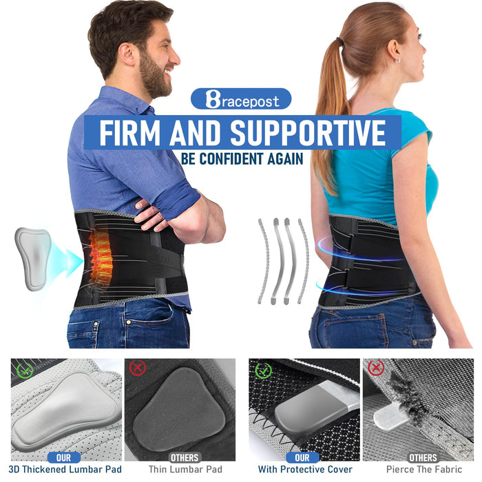 Bracepost Back Brace for Lower Back Pain Relief with 3D Lumbar Pad, Lumbar Support Belt for Men & Women with Biomimetic Widened Back Support Bar, for Herniated Disc, Sciatica, XL(Waist:43.5"-47.5")