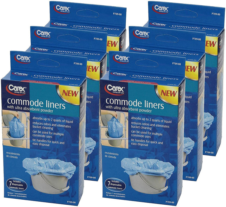 Carex Bedside Commode Liners Disposable - Fits Most Commodes, Toilet Liners With Absorbent Powder, Holds 2 Quarts Liquid, Disposable - 7 Count (Pack of 6)