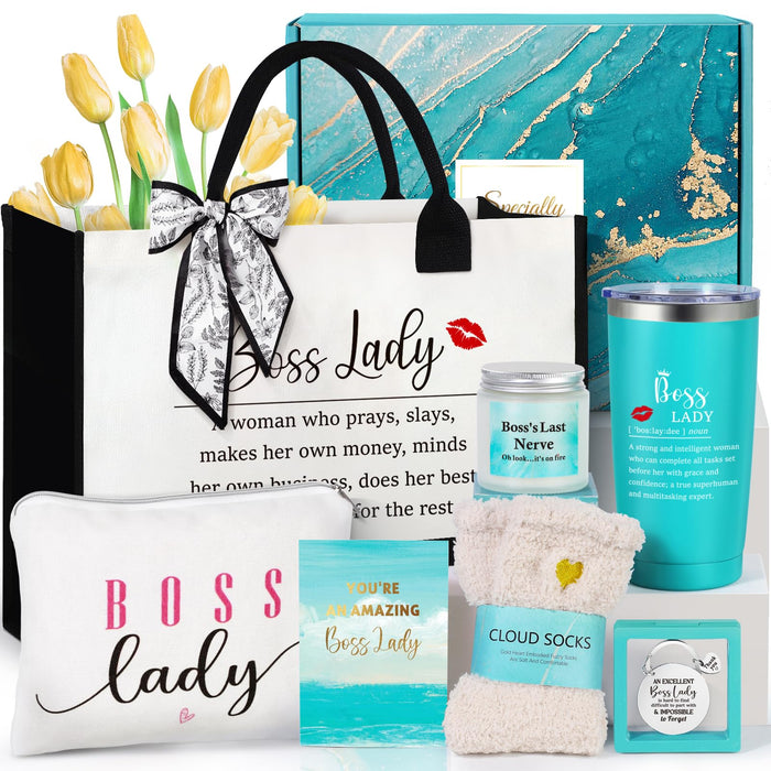 Boss Lady Gifts for Women, Best Boss Gifts for Women with Canvas Tote Bag, Funny Boss Christmas Gifts for Women, Cool Gifts for Bosses Female, Office Appreciation Gifts for Birthday Boss Day