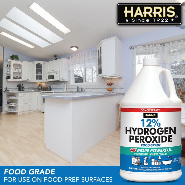 HARRIS 12% Concentrated Food Grade Hydrogen Peroxide, 128oz, for Kitchen, Bath, Laundry, Home and Garden with Easy Fill Funnel