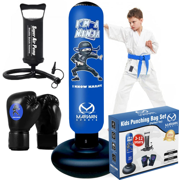 Kids Punching Bag Toy Set, Inflatable Boxing Bag Toy for Boys Age 3-12, Ninja Toys for Boys, Christmas,Birthday Gifts for Kids 4,5,6,7,8,9,10 Years Old (Blue)