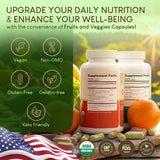 Organic Fruits and Veggies Supplement (USDA Organic), Potent Fruits and Vegetable Capsules for Energy Boost & Daily Fruit and Vegetable Vitamins - Vegan, Non-GMO, Gluten-Free, 180ct