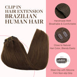 GOO GOO Clip in Hair Extensions Real Human Hair, Remy Human Hair Extensions Clip ins for Women, Natural Human Hair, 16inch 120g 7Pcs, 4/27/4 Balayage Chocolate Brown to Caramel Blonde