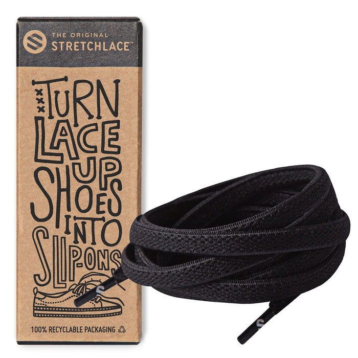 THE ORIGINAL STRETCHLACE - Flat Elastic Shoelaces, Stretch Shoe Laces for Adult Sneakers, Stylish Shoe Laces for Elderly, Kids, and People with Special Needs, Black, 35in