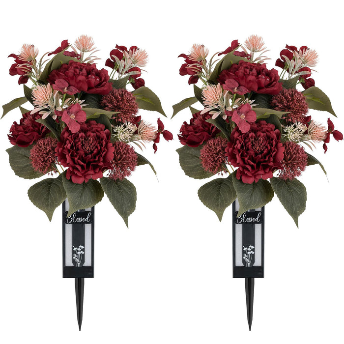 Memobloom Cemetery Flowers for Fall Grave Decorations: 2 Pcs, Red