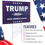 Donald Trump 2024 yard sign Save America Again sign with Metal Stake,18"x14"Double Sided Fade Resistant, USA style sign