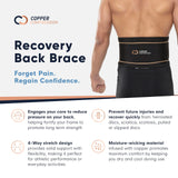 Copper Compression Lower Back Lumbar Support Brace, 1 Guaranteed Highest Copper Content, Great for All Activities! Infused Fit Wrap/Belt, Wear Anywhere! (Waist 28" - 38")