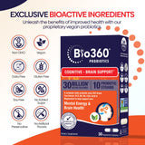 Bio360 Cognitive Support Probiotic for Brain Health, Digestive, Immune Health & Mental Energy, 30 Billion, 10 Probiotics, 25X Green Tea Extract, Magnesium & Vitamin B5, B6 & B12, 30CT