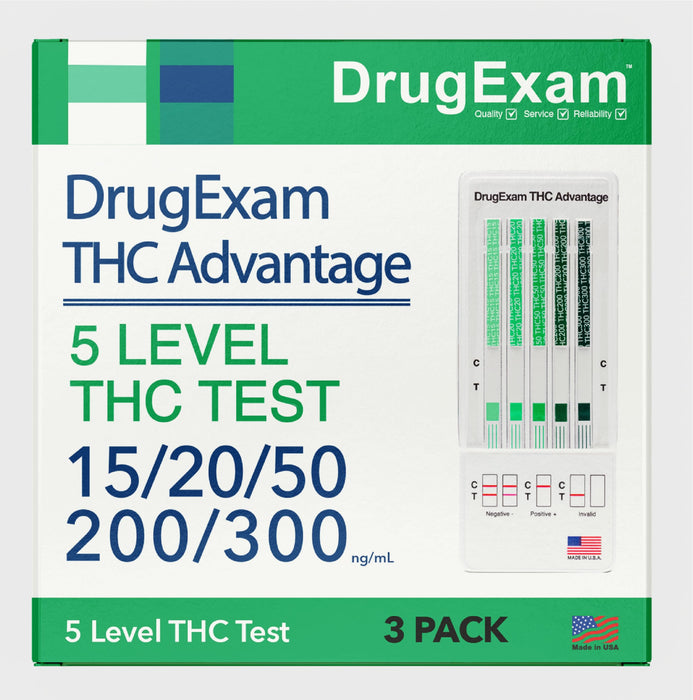 DRUGEXAM Thc Advantage Made In Usa Multi Level Marijuana Home Urine Test Kit. Highly Sensitive Thc 5 Level Drug Test Kit. Detects At 15 Ng/M 3 Pack