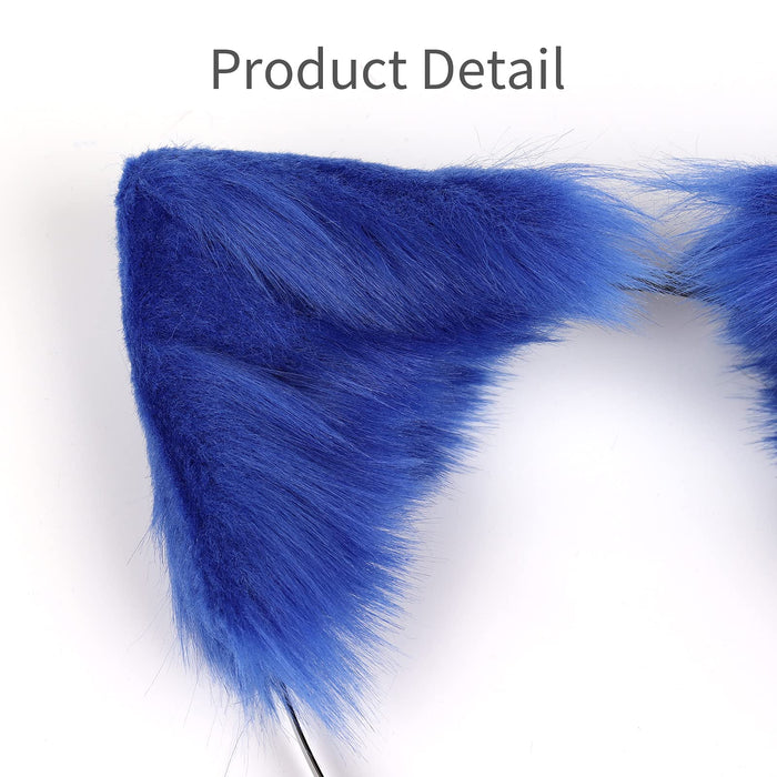 SMILETERNITY Handmade Fox Wolf Cat Ears Headwear Costume Accessories for Halloween Christmas Cosplay Party (Blue)