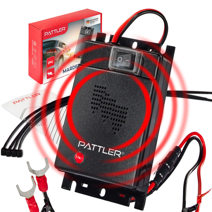 PATTLER® Best Mouse Repellent for Cars | Mouse Repellent with Connection to 12V Car Battery | Ultrasonic Pest Repeller | Mice Repellent for Engines Under Hood I Long Term Pest Control | 1 Unit