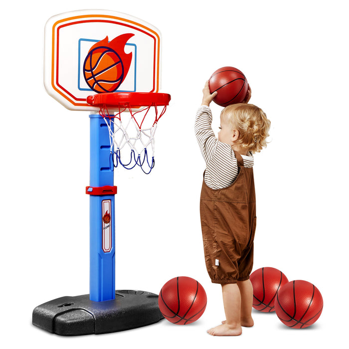 JOYIN Toddler Basketball Arcade Game Set, Adjustable Basketball Goal with 4 Balls for Kids Indoor Outdoor Play, Carnival Games, Christmas Birthday Gift for Boys Girls Age 1 and Up - Air Pump Included