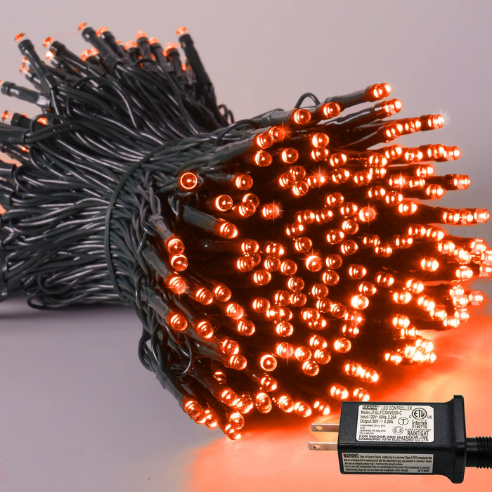 YEGUO Orange Lights for Halloween, 200 LED String Lights Outdoor Waterproof, Green Wire Christmas Lights Indoor, 8 Modes 66ft Twinkle Lights Plug in for Halloween Decor
