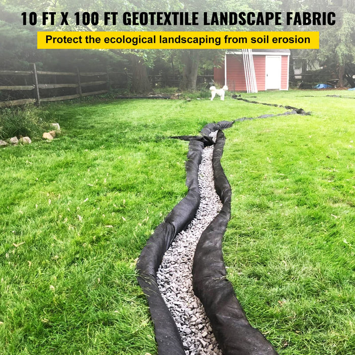 VEVOR Geotextile Landscape, 10ft x 100ft 8 oz Non-Woven PP Drainage 350N Tensile Strength & 440 N Load Capacity, for Ground Cover, Garden Fabric, French Drains, Black