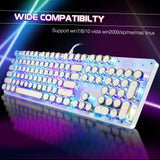 YSCP Typewriter Style Mechanical Gaming Keyboard RGB Backlit Wired with Blue Switch Retro Round Keycap 104 Keys Keyboard (White 104 Keys RGB)