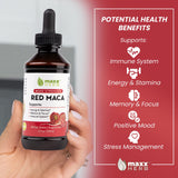 Maxx Herb Red Maca Root Extract - Max Strength Liquid Drops Absorb Better Than Powder or Capsules, for Stamina, Memory and Focus - Alcohol Free – 4 Oz Bottle (60 Servings)
