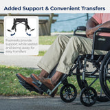 Drive Medical K318DFA-ELR Cruiser III Lightweight Folding Wheelchair with Flip Back Detachable Full Arms and Elevating Leg Rest (Black, 18 Inch, 39lbs)