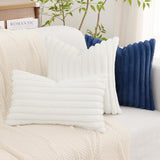 decorUhome Christmas Faux Fur Throw Pillow Covers 18x18 Set of 2, Decorative Soft Plush Striped Couch Pillow Covers with Velvet Back for Sofa, Bed, Living Room, White