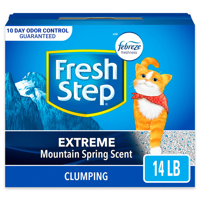 Fresh Step Extreme Clumping Litter With Febreze Freshness, Mountain Spring Scent Clumping Cat Litter With Guaranteed Odor Control, 14 lb. Box
