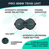 Pro 1000 Wireless Tens Unit for Pain Relief - Mini Tens Massager Portable Electric Muscle Stimulator - Deep Tissue EMS Pain Management Device - Pulse Therapy for Back Shoulder Neck Leg Arm (2 Pads)