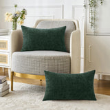 MIULEE Pack of 2 Green Christmas Throw Pillow Covers 12x20 Inch Soft Chenille Pillow Covers for Sofa Living Room Couch Solid Dyed Cases