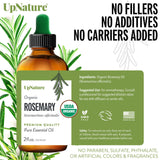 UpNature Organic Rosemary Essential Oil – USDA Certified Organic, 100% Pure Rosemary Oil for Hair Growth, Nourishing Scalp Strengthening Hair Oil for Healthy Hair Growth, Skin & Nails, 2oz