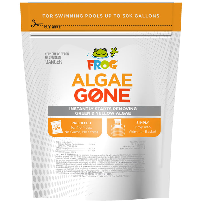 FROG Algae Gone - Dry Formula Algaecide Removes Green and Yellow Algae for In-Ground & Above-Ground Pools up to 30,000 Gallons - Chemical Pool Maintenance & Treatment - 3 Pods