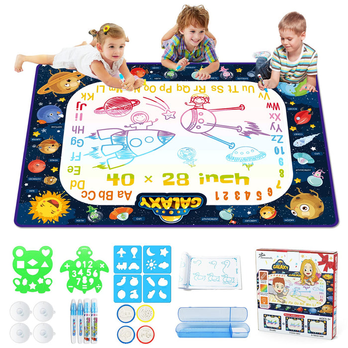 Jasonwell Aqua Water Doodle Mat 40x28 Inches Large Magic Drawing Doodling Mat Coloring Mat Educational Toys Christmas Birthday Gifts for Kids Toddler Boys Girls Age 2 3 4 5 6 7 8 Year Old (Galaxy)